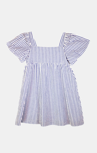 Girls Dylan Dress in Awning Blue Seersucker