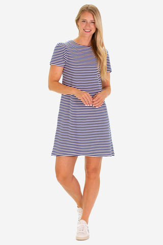 The Alva Dress in Thin Navy Stripe