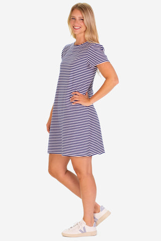 The Alva Dress in Thin Navy Stripe