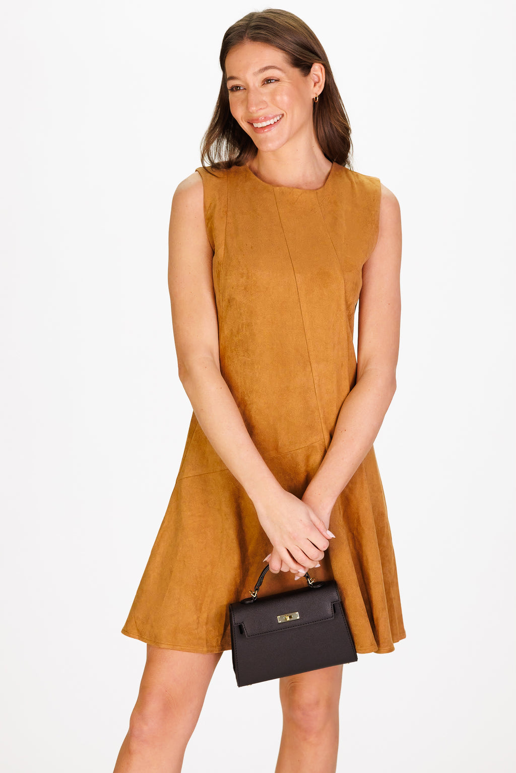 Arianna Dress in Brown Stretch Suede Xs