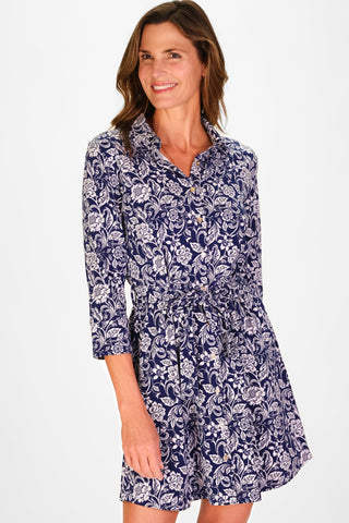 Camila Dress in Navy Blossoms