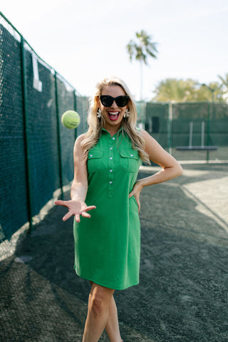 The Pique Opal Dress in Grass Green