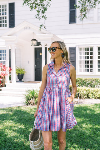 The Ada Dress in Navy & Red Gingham