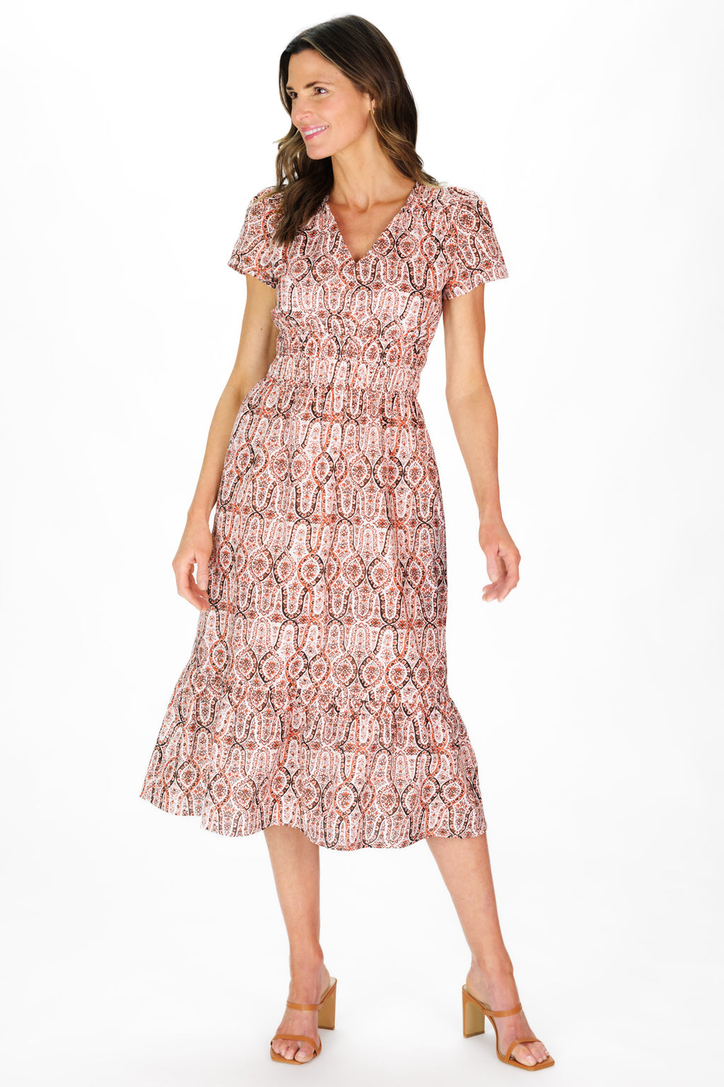Women's Dawn Dress in Terracotta Vines