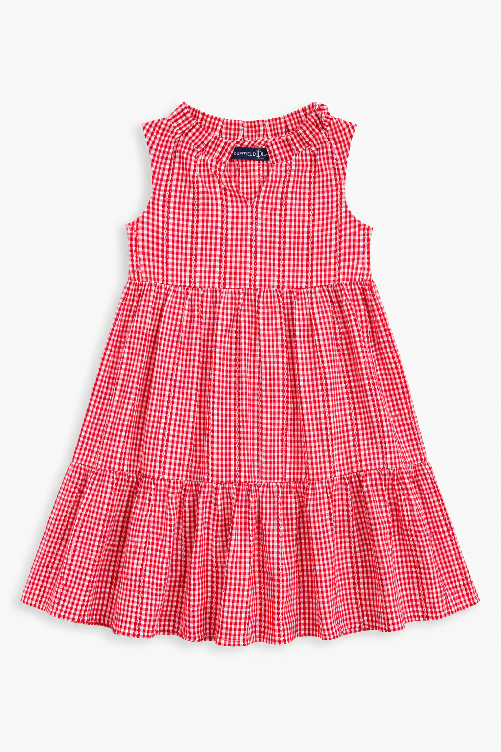 Girls Annika Dress in Red Stitched Gingham | Duffield Lane