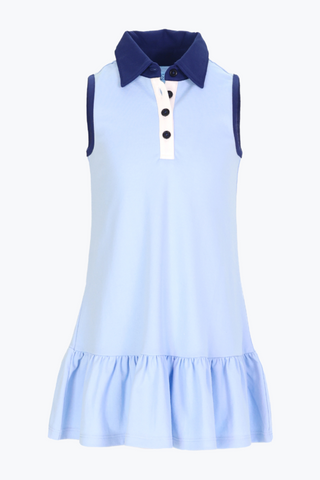 Girls Pique Destin Dress in Blue Bell Colorblock