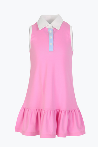 Girls Pique Destin Dress in Orchid Pink Colorblock