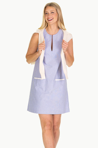 Gwynn Shift Dress in Blue Oxford