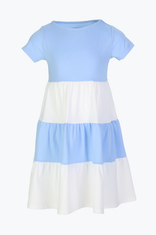 Girls Pique Frankie Dress in Blue Bell and White