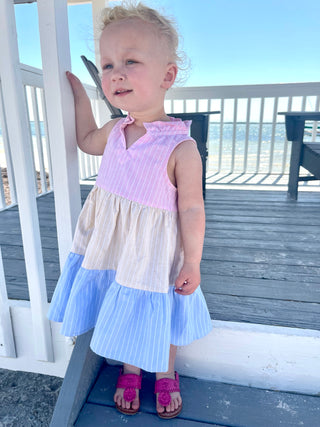Girls Annika Dress in Oxford Stripe Colorblock