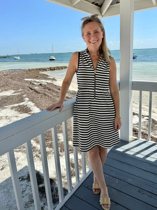 Lennie Dress in Horizontal Navy & White French Terry Stripe