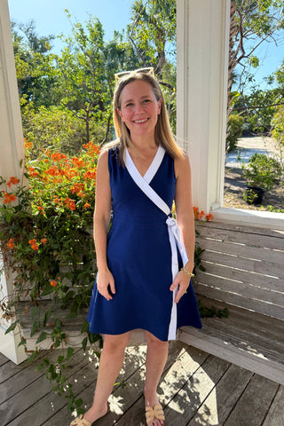 Adrian Dress in Royal Navy with White Trims