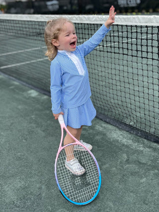 Kids Tory Quarter Zip in Seersucker Stripe