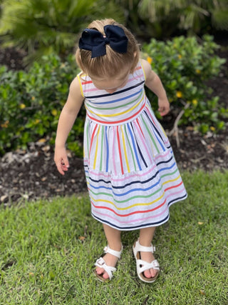 Girls Harriet Dress in Rainbow Stripe