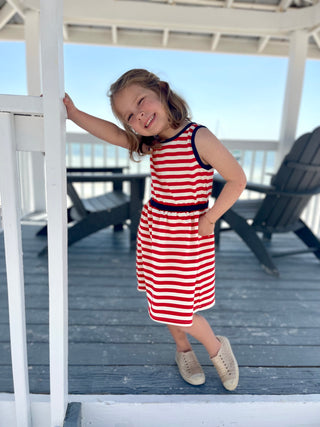 Girls Lennie Dress in Red & White French Terry Stripe