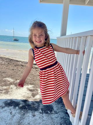 Girls Lennie Dress in Red & White French Terry Stripe