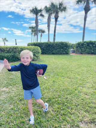 Boys Kipling Pull-On Short in Double Blue Seersucker