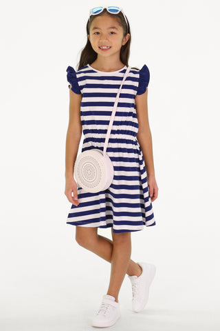 Girls Jesse Dress in Royal Navy Stripe