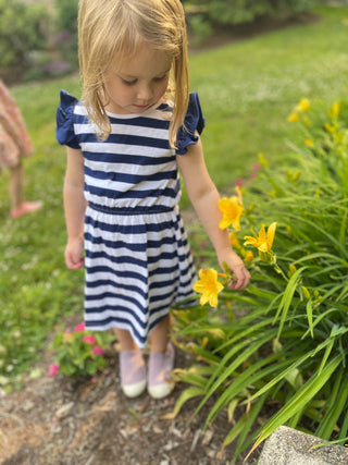 Girls Jesse Dress in Royal Navy Stripe