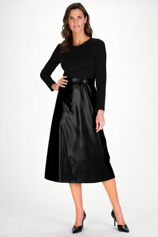 Lorraine Dress in Black Ponte & Vegan Leather