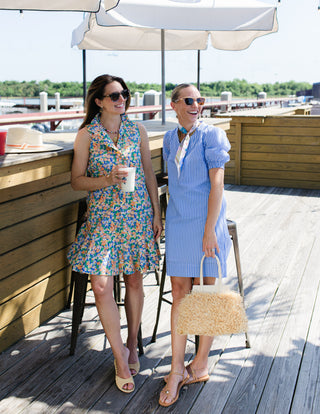 Maven Dress in Vertical Blue Sky Stripe