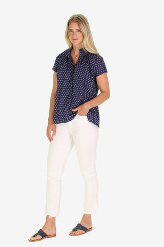The Pepper Popover in Navy Sketched Dot