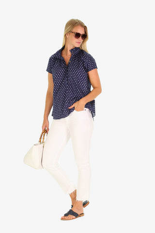 The Pepper Popover in Navy Sketched Dot