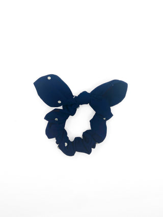 The Tay Bow Scrunchy - Navy Polkadots