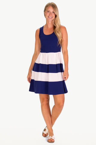 The Pique Ludington Dress in Royal Navy and White