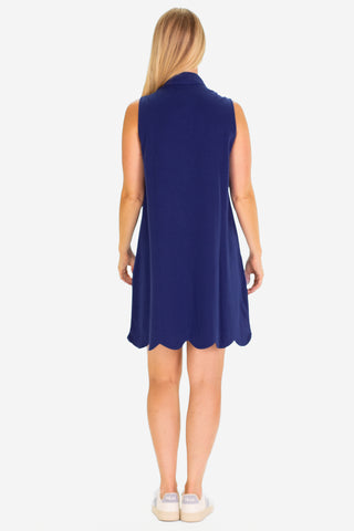 The Pique Scalloped Kingston Dress in Navy