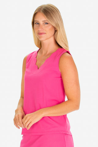 The Pique Serena Scallop Tank in Raspberry