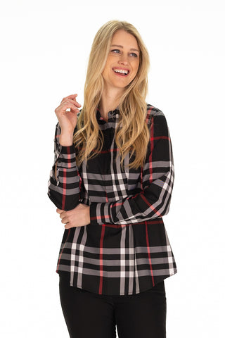 Pointe Pleat Popover in Black & White Plaid