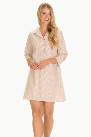 The Raleigh Collared Dress in Beige Stripe