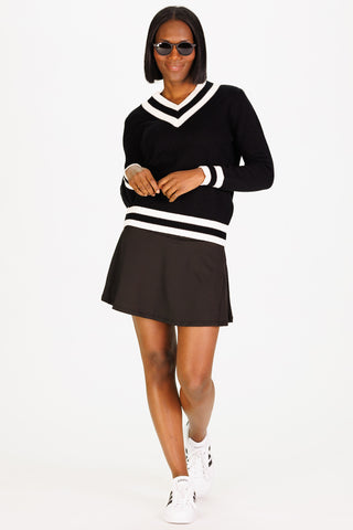 Varsity Heirloom Cotton Sweater in Black and Ivory