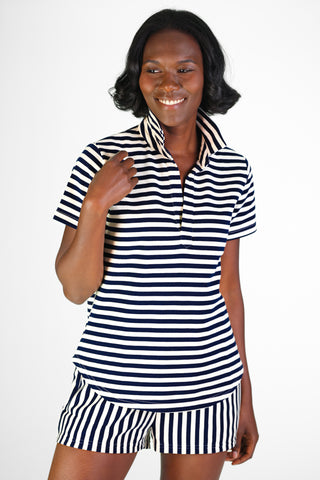 French Terry Southerly Short in Navy and White Stripe