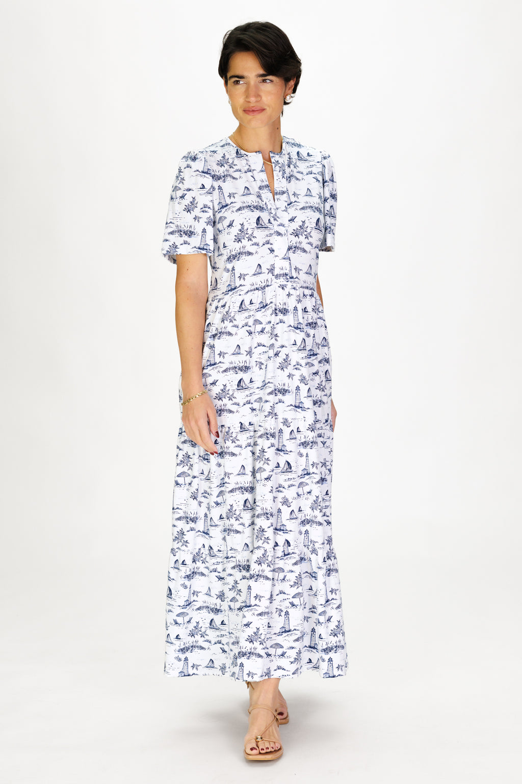 Women's Taryn Dress in White with Navy Toile Women's Taryn Dress in White with Navy Toile