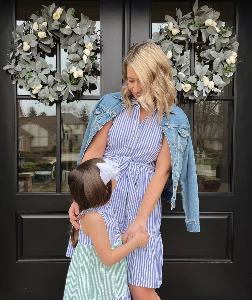 The Ann Dress in Awning Blue Seersucker XL The Ann Dress in Awning Blue Seersucker XL