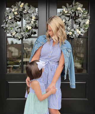 The Ann Dress in Awning Blue Seersucker