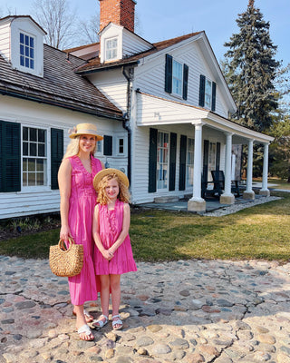 Girls Delphine Dress in Candy Pink Seersucker