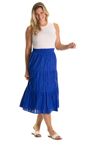 The Tansy Skirt in Bright Blue Metallic Stripe