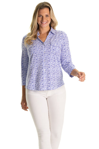 The Birdie Top in Blue Basketweave