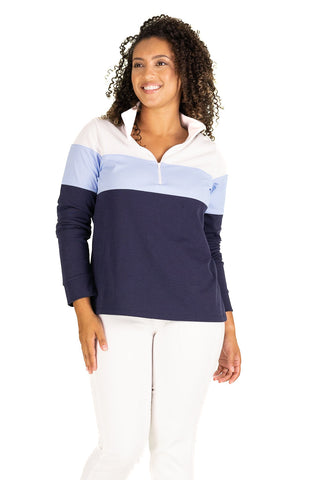 The Active Pique Misty Quarter Zip in Blue Colorblock