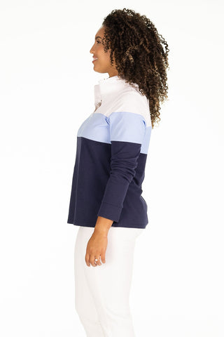 The Active Pique Misty Quarter Zip in Blue Colorblock