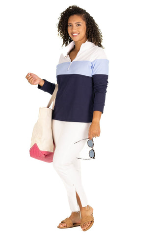 The Active Pique Misty Quarter Zip in Blue Colorblock