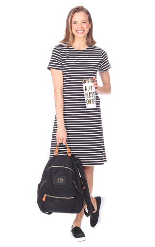 Amber Dress in Black & White Stripe