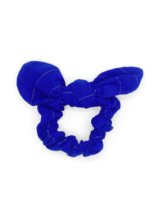 The Tay Bow Scrunchy - Bright Blue Metallic Stripe
