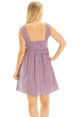 Navy and Red Sleeveless Gingham Dress