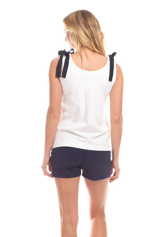 Thompson Tank Top in White with Navy