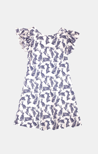 Girls Nellie Bow Dress in Bunny Print
