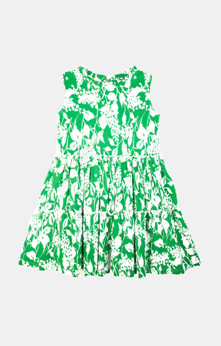 Girls Goldie Dress in Green Garden